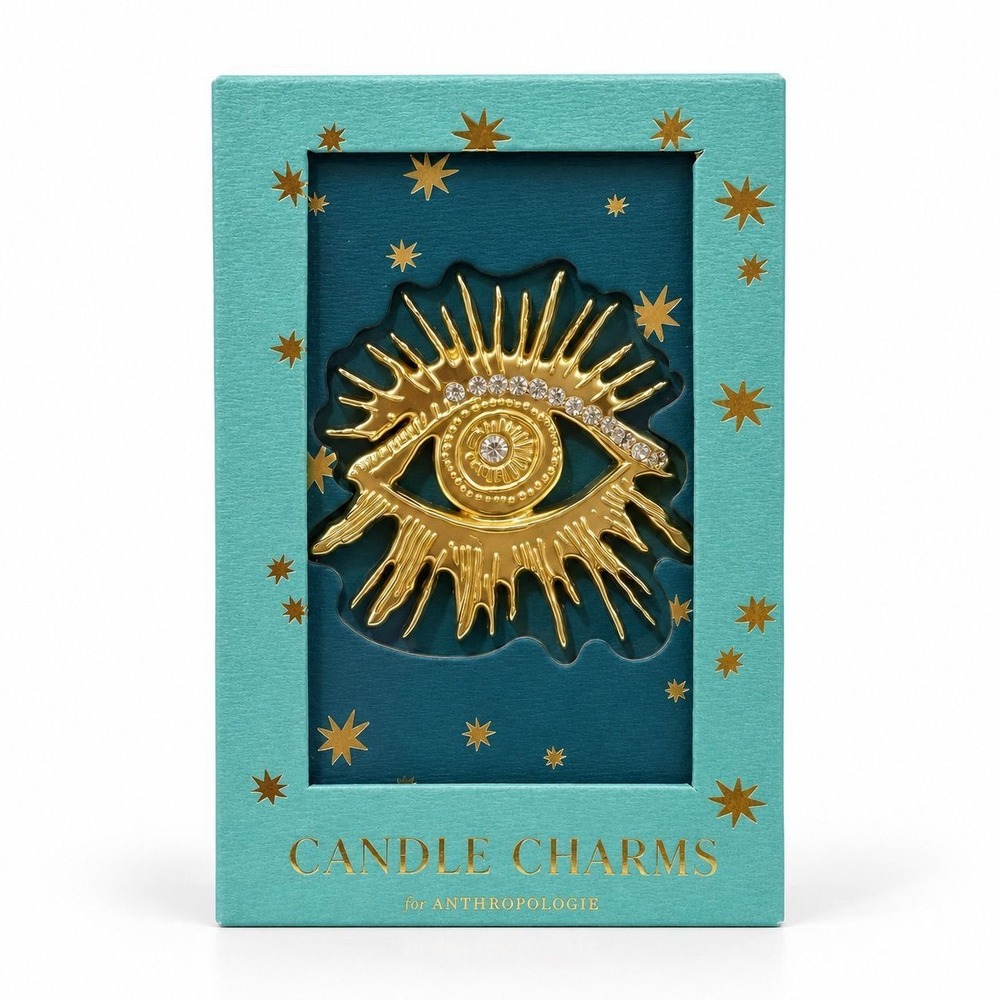 Anthropologie Evil Eye Candle Charm Gold Tone Crystal Embellished NWT $20 MSRP